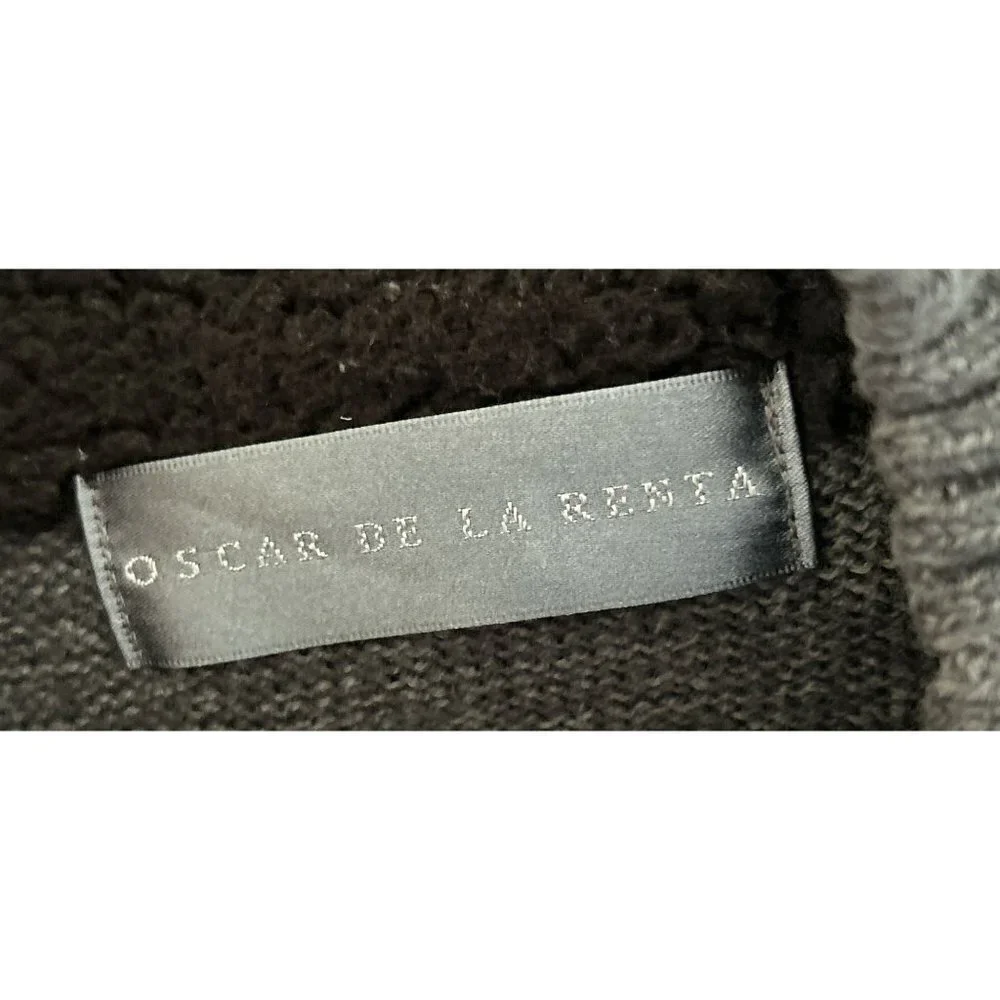 Oscar De La Renta Knitted Pullover Cotton Blend Gray Sweater Size Med